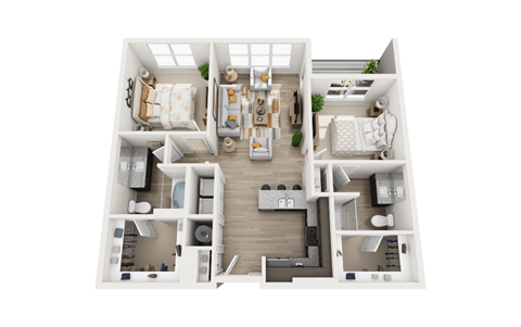 Floor plan for 2 beds, 2 baths, 1054 sqft